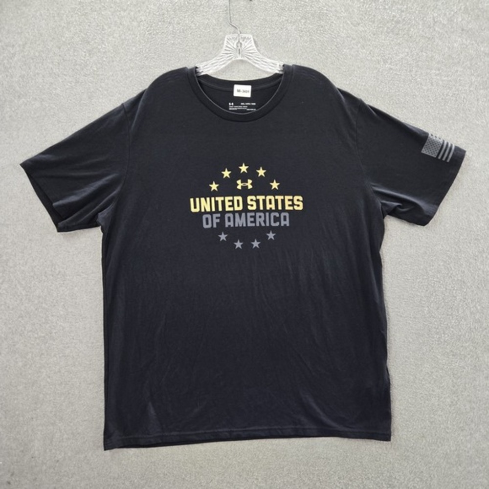 Under Armour Men Shirt 2XL Black United States Stars Heatgear Activewear Logo